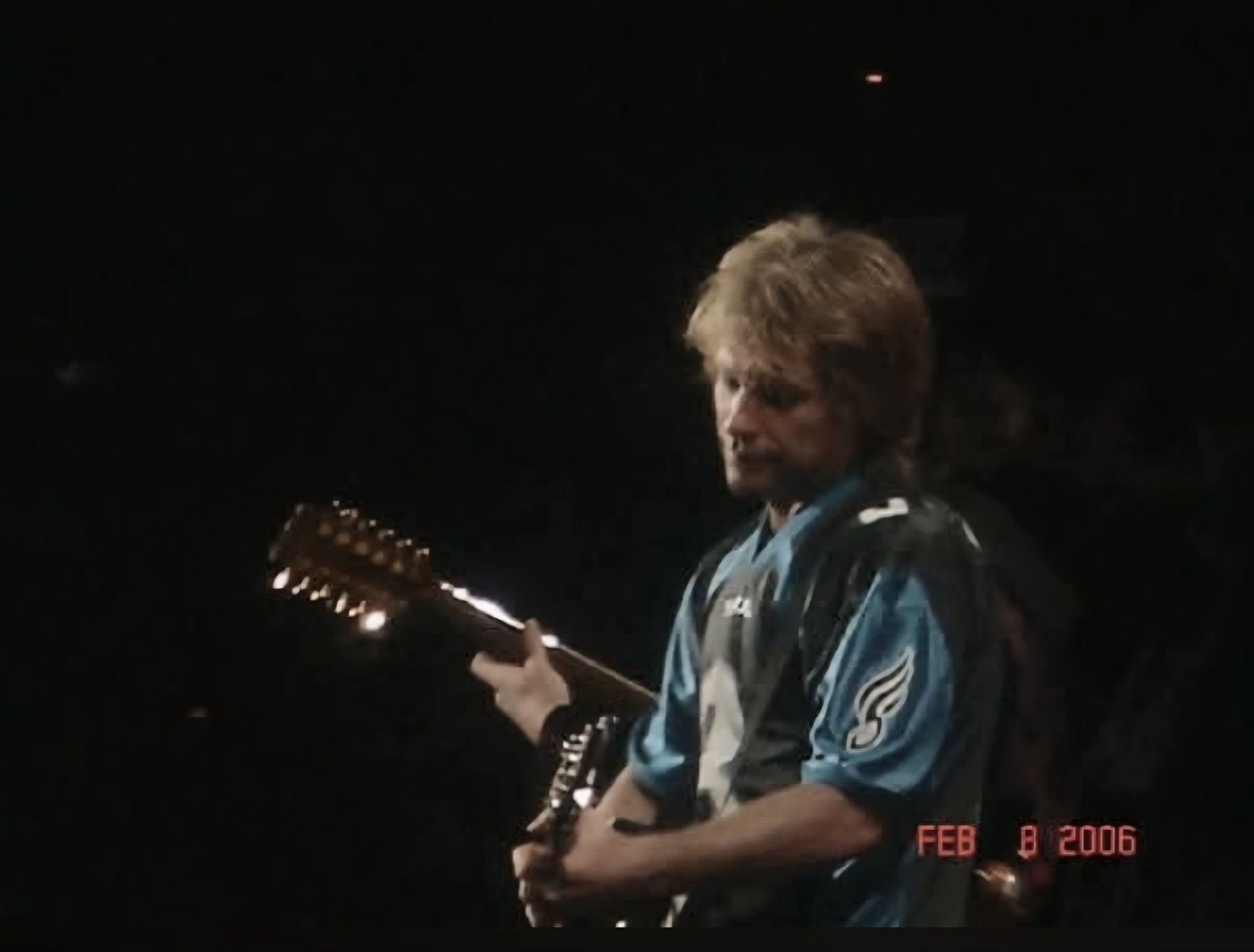 Jon Bon Jovi performing in a jersey during the Have a Nice Day Tour at the BI-LO Center in Greenville, South Carolina, on February 8, 2006.